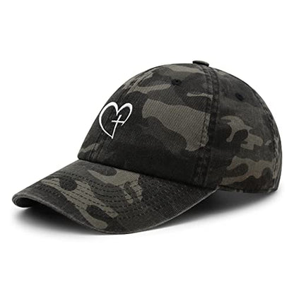 JPAK Heart and Cross Premium Dad Hat Embroidered Cotton Baseball Cap Christian Faith - color: Black Camo
