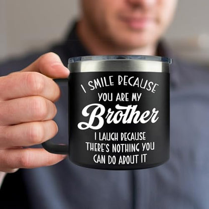 14 Oz Tumbler for Brother – Christmas, Birthday Present from Sister or Brother, Funny Drinkware for Him - color: Brother Smile