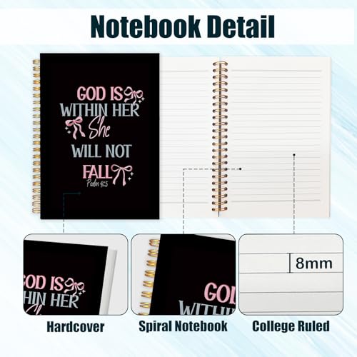 Pink Bow Christian Spiral Notebook Journal,Gifts for Women,Bible Notebooks for Note Taking,Bible Journaling Notebook,God is Within Her Will Not Fall Hardcover Spiral Notebook,5.5x8.3 Inch - color: Pink Bow Christian