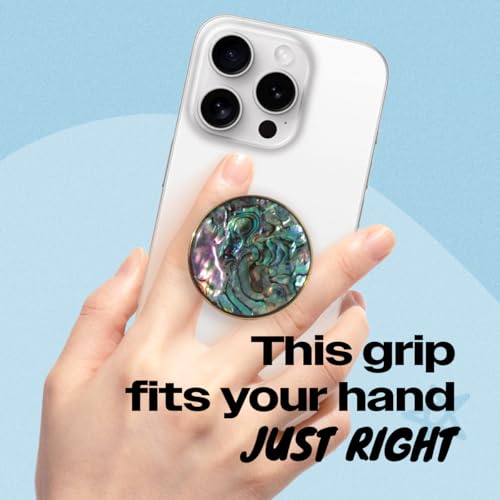 On The Grip Universal Phone Grip & Stand, Genuine Natural Gemstone/Seashell, Strong Adhesive Finger Holder, Collapsible Socket for iPhone, Samsung Galaxy, Kindle and Tablets (Black Fresh Water)