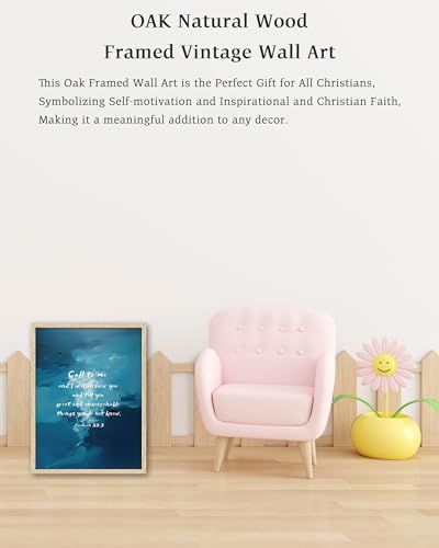 KensTro 12x16 Oak Framed Jeremiah 33:3 Christian Wall Art - color: Deep Sea-Framed, size: 16"L x 12"W