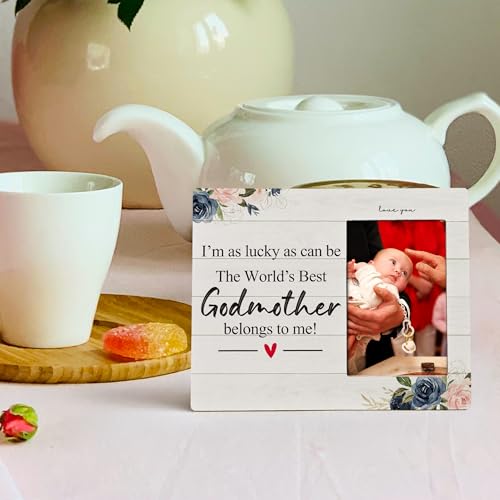 Godmother Gifts 4X6 Picture Photo Frames, I Am As Lucky As Can Be The Best Godmother Belong To Me Wood Photo Frame, Godmother Christmas Mother’S Day Gift Picture Frame for Wall Tabletop Display - color: Godmother