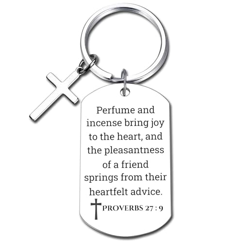 GiftYou Inspirational Scripture Metal Key Chains with Cross Pendant - Bible Verse Keychain Religious Gift for Christian - color: Proverbs 27:9
