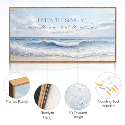 Aurlan 3D Textured Blue Coastal Quotes Framed Canvas Wall Art 40x20 Inch - color: Ralph Waldo Emerson Quotes (3D Textured), size: 40"L x 20"W