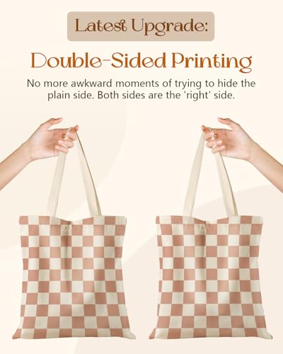 Miss Adola Canvas Tote Bag with Zipper for Women - color: Khaki Plaid