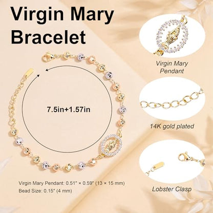 Rosary Cross Bracelet for Women, Gold Virgin Mary Rosary Beads Catholic Bracelet - style: rosary