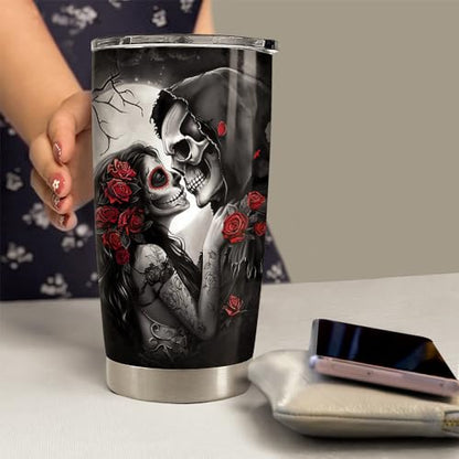 SANDJEST Skull Couple Tumbler 20oz Stainless Steel Insulated Coffee Travel Cup Tumblers Gifts for Wife Husband Boyfriend Girlfriend on Birthday Christmas Valentines Anniversary - color: Couple