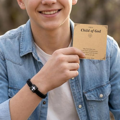 Christian Bible Verse Cross Bracelet for Men Teen - color: May God Bless You