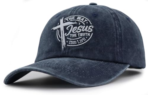 The Way The Truth The Life Baseball Cap for Men Women, Adjustable Cotton Embroidered Christian Jesus Hat - color: Navy