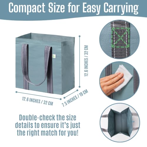 VENO 2/4 Pack Compact Reusable Grocery Shopping Bags with Hard Bottom - color: Light Blue-4 Pack