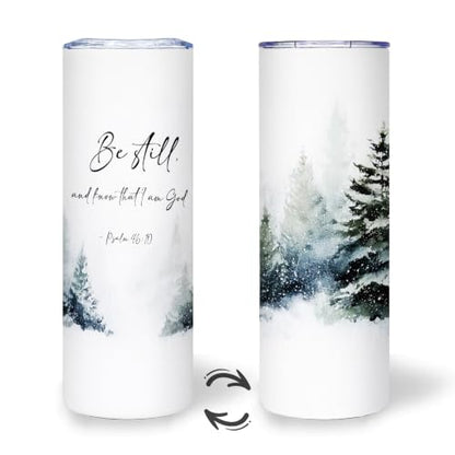 Winter Forest Christian 20oz Travel Coffee Mug Tumbler - color: bestillC