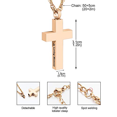 Cremation Cross Necklace for Ashes Stainless Steel Cross Urn Necklace Ashes Holder Memorial Jewelry-In Loving Memory - color: Rose-Gold, style: Non-customize