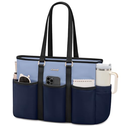 LOVEVOOK Laptop Tote Bag for Women Work, 15.6 Inch Laptop Bag for Women, Professional Computer Purse Large Handbag With Multi Pockets - color: Ink Blue-gray Blue-black, size: 15.6 Inch