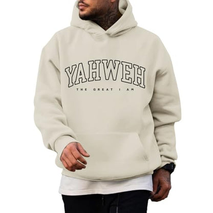 Christian Jesus Hoodies For Men Graphic Yahweh Hoodie Bible Verse God Sweatshirt Religious Faith Cotton Pullover Tops - color: Apricot, size: XX-Large