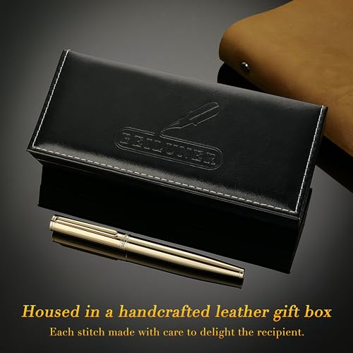 BEILUNER Gold Fountain Pen,Stunning Luxury Pens with 24K Gold Finish, Gorgeous 24K Gilded Nib(Medium), Fancy Pen Gift Set for Men&Women -Ink Converter-Elegant,Office,Nice Pen for Writing - color: Gold, style: Medium Nib