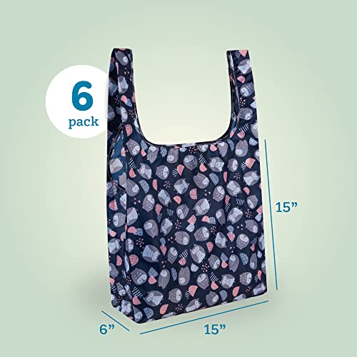 Masirs Reusable Grocery Bags 6 Pack Foldable, Washable Large Shopping Totes - color: Animal Pattern