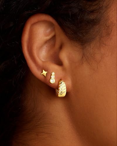 Rotnso Gold Hoop Earrings Set for Women Hypoallergenic Trendy Huggie Stack - style: 3 Pairs Star Hoops-GD