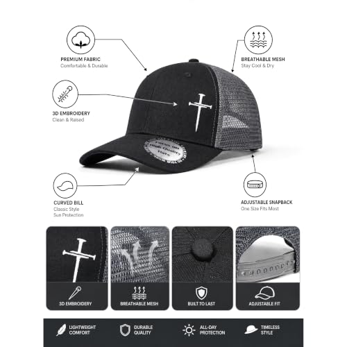 Christian Hats for Men Women,Jesus 3 Nail Cross Hat Christian Religious Gifts for Birthday/Christmas - color: 01.black-silver