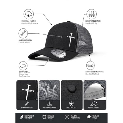 Christian Hats for Men Women,Jesus 3 Nail Cross Hat Christian Religious Gifts for Birthday/Christmas - color: 01.black-silver