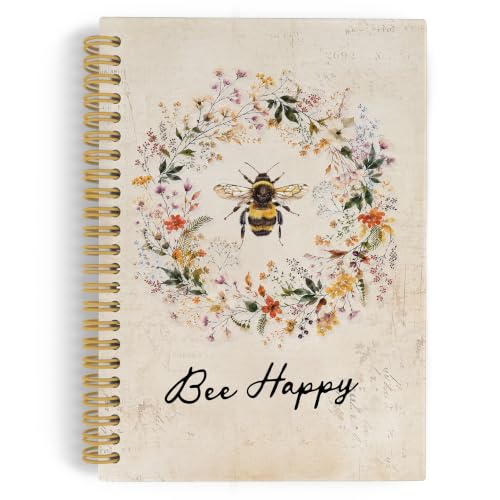 YLZlhb Inspirational Bee Floral Spiral Notebook Journal 5.5x8.3 Inches - color: happy