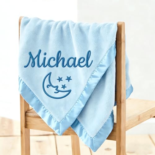 Personalized Baby Blanket with Embroidered Name,Custom Baby Receiving Blankets Soft Fleece Toddler Blanket for Newborn Baby Boy Shower Gifts -36" x 36" - color: Blue