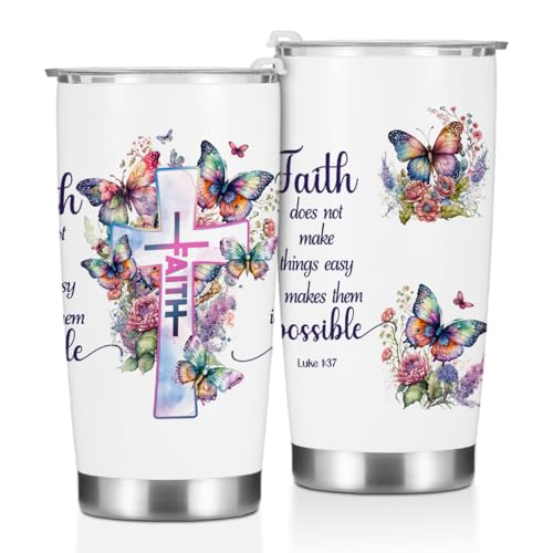 Christian Gifts for Women Tumbler, Inspirational Faith Religious Gifts for Women Girls Friends Birthday Christmas, Bible Verse Coffee Mug Stainless Steel Vacuum Insulated Travel Cup with Lid,20oz - color: Faith Butterfly 1216