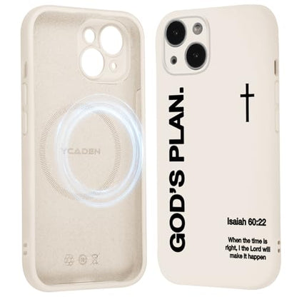 Magnetic Phone Case for iPhone 15, Aesthetic Jesus Bible Verse Cross Pattern Print for Women Men, Compatible with Magsafe, Shockproof Soft Silicone Cover for iPhone 15 6.1", White