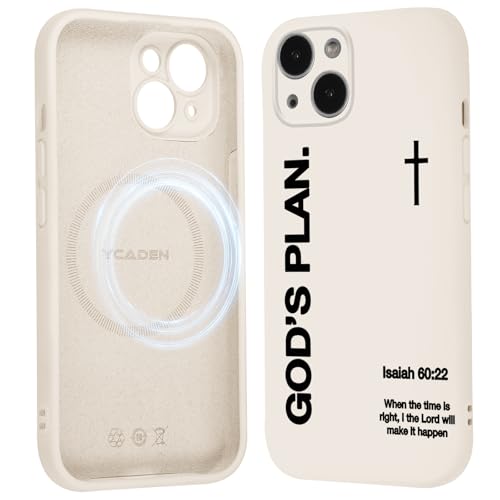 Magnetic Phone Case for iPhone 15, Aesthetic Jesus Bible Verse Cross Pattern Print for Women Men, Compatible with Magsafe, Shockproof Soft Silicone Cover for iPhone 15 6.1", White