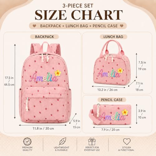 Personalized Backpack for Girls Boys, Custom Name Toddler Backpack - color: Strawberries Pink