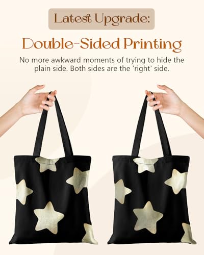 Miss Adola Canvas Tote Bag with Zipper for Women - color: Black Stars