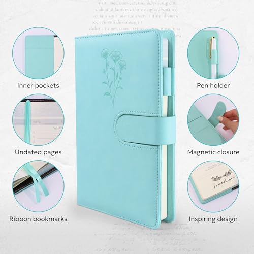 Prazoli Leather Christian Prayer Journal for Women – All Year Bible Journal Daily Gratitude Scripture Notebook | Devotionals for Women & Bible Notebook Journaling | Inspirational Religious Gifts - color: Women's Blue Flower