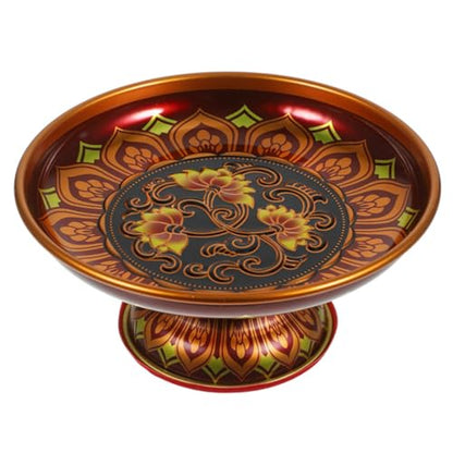 Buddhist Plate Offering Bowls Food Dessert Snack Fruit Tray Blessing Tinplate Bowl for Altar, Dark Red Metal Plate for Shrine, Hindu,Sweets, Incense (6 Inch)