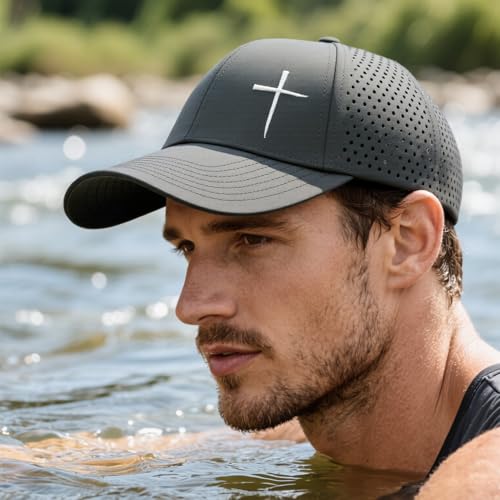 Christian Cross Hat for Men, Quick Dry Baseball Cap, Faith Gift Hats - color: Dark Grey
