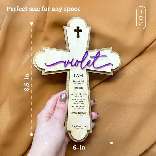 SugoiDesign Personalized Baptism Cross | Personalized Wood Cross | Religious Keepsake Baptism Gifts | Wooden Sign Baptism Gifts for Girls and Boys | Baby Baptism Cross| Home Decor Wall Cross