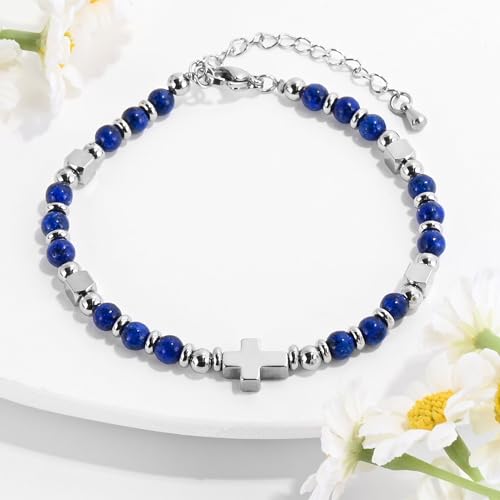 VIBILIA Cross Beaded Bracelets for Women, Birthday Gifts - color: G 1. Cross - Royal Blue