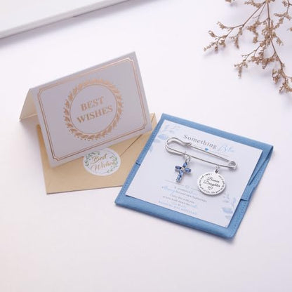 Ralukiia Something Blue Gifts for Bride, Blue Cross Bridal Bouquet Charm Pin with Pearl, Christian Wedding Keepsake, Bridal Shower Gift, Wedding Day Accessory for Daughter Bride - color: Bonus Daughter