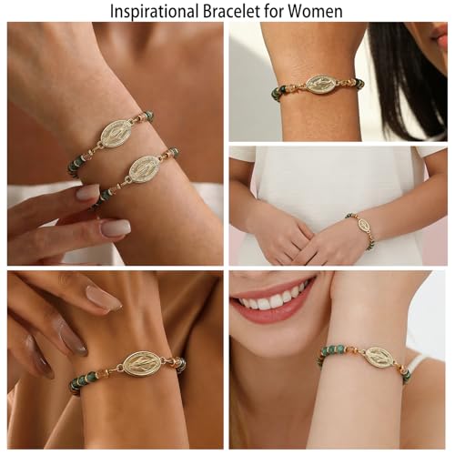 COLOYAN 9PCS Inspirational Gifts Natural Stone Beads Bracelets for Women