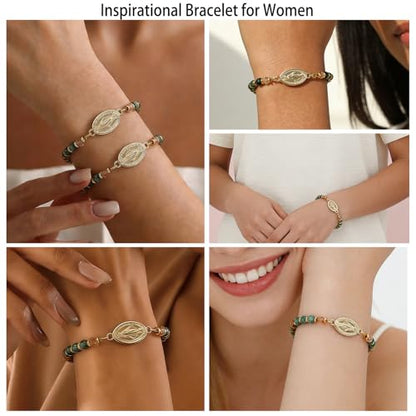 COLOYAN 9PCS Inspirational Gifts Natural Stone Beads Bracelets for Women