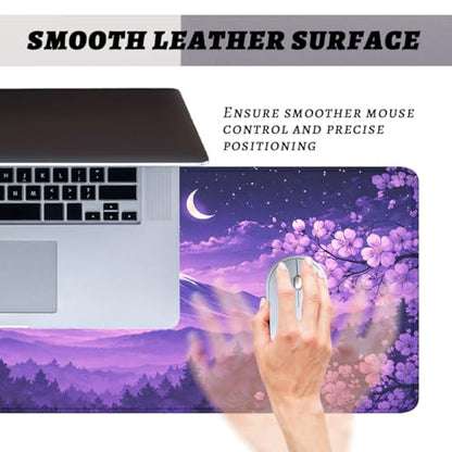 Cherry Blossoms Mouse Pad Mount Fuji Purple Sky Extended Mousepad Waterproof Stitched Edges Rubber Base Non-Slip Deskmap Computer Keyboard Mat 31.5x11.8 Inch - color: Cherry Blossoms, size: 31.5" x 11.8"