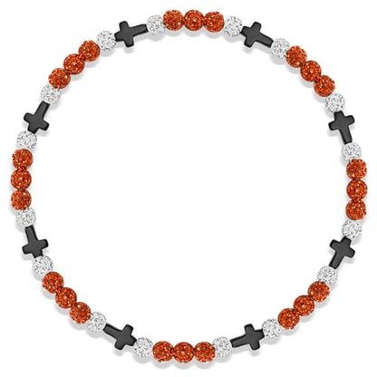 Beaded Baseball Necklace | Adjustable Sports Rope Chain with Baseball Cross Charm - Great Baseball Drip Gift for Players and Fans - color: Orange-White-Blk