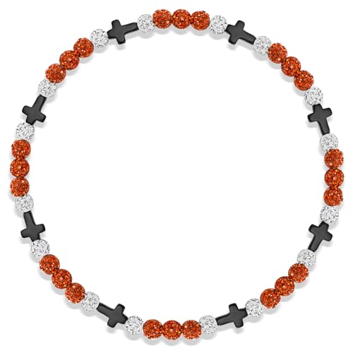 Beaded Baseball Necklace | Adjustable Sports Rope Chain with Baseball Cross Charm - Great Baseball Drip Gift for Players and Fans - color: Orange-White-Blk