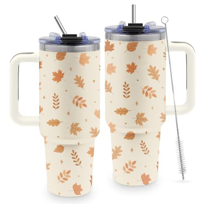 Gifts for Women, Fall 40oz Tumbler with Handle, Maple Leaf Cup with Straw - color: Maple Leaf-Yellow