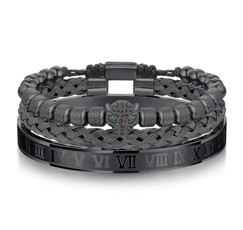 WFYOU Stainless Steel Bracelets for Men Gold Cuff Bracelet Birthday Gifts - color: Black 2