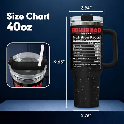 34HD Bonus Dad Best Step Ever Nutrition 40 oz Tumbler with Handle, Dad Gift - color: Best Bonus Dad Ever