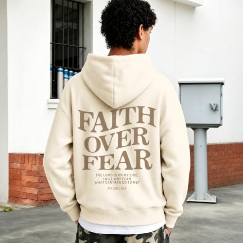Fkatuzi Christian Faith Over Fear Hoodies For Teen Jesus Hoodie God Sweatshirt Bible Verse Religious Graphic Tops - color: Apricot, size: XX-Large