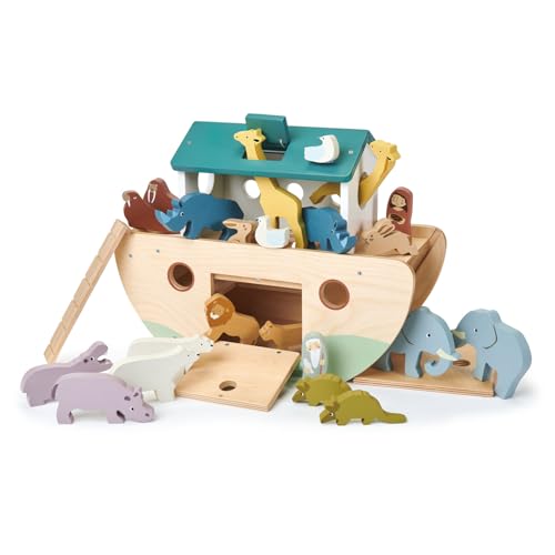 Tender Leaf Toys Noah’s Wooden Ark – Animal Shape Sorter – Christian Religion and Bible Story Based Educational Fun - Social, Creative, and Imaginative Play – Ages 3+