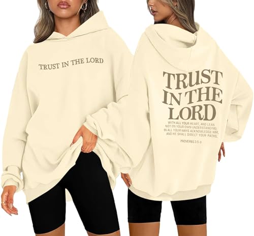 UNIQUEONE Trust in the Lord Christian Hoodies - Faith Religious Graphic Sweatshirts Women Bible Verse God Pullover Tops - color: Apricot, size: Medium