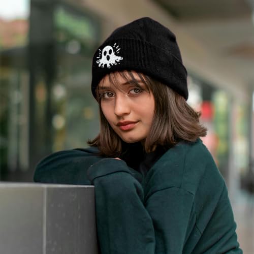 Black Beanie Hat for Men Women Embroidered Knit Winter Beanies Cap - color: Ghost