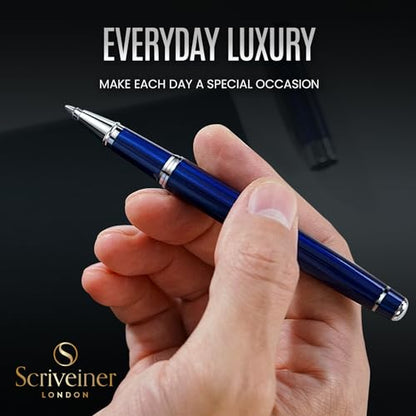 Scriveiner Midnight Blue Rollerball Pen - Stunning Blue Lacquer Luxury Pen, Chrome Finish, Schmidt Ink Refills, Men & Women, Professional, Executive Office, Nice Pen - color: 13. Midnight Blue with Chrome
