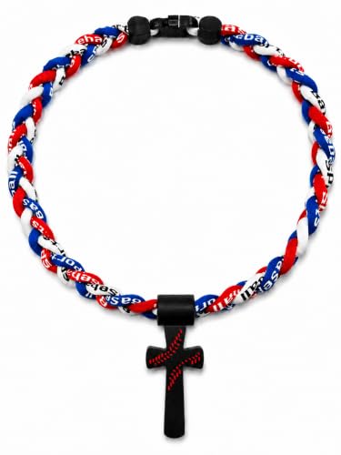 ZHZ Baseball Necklace with Cross Pendant - color: Red Navy White